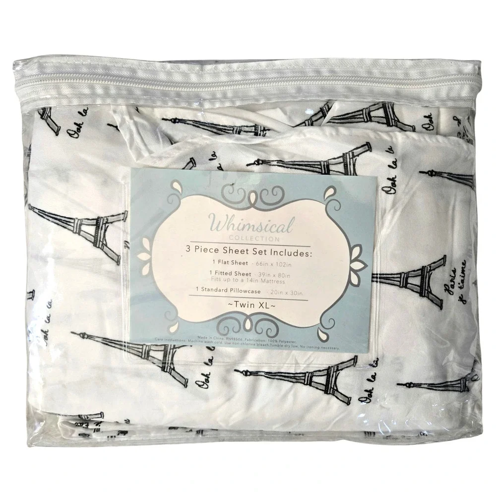 Twin XL Sheet Set Whimsical Collection London Paris 3 Piece Set Dorm‎ Bed Size